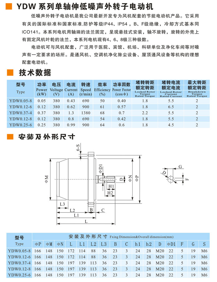YDW單軸伸外轉(zhuǎn)子電動(dòng)機(jī)